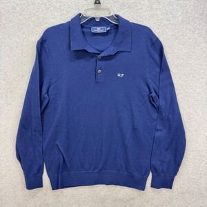 Vineyard Vines Polo Sweater Men Medium Blue Wool Blend Long Sleeve Whale Classic